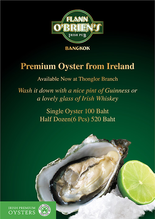Premium oysters from Ireland now available  at Flann O’Brien’s Irish Pub Thonglor